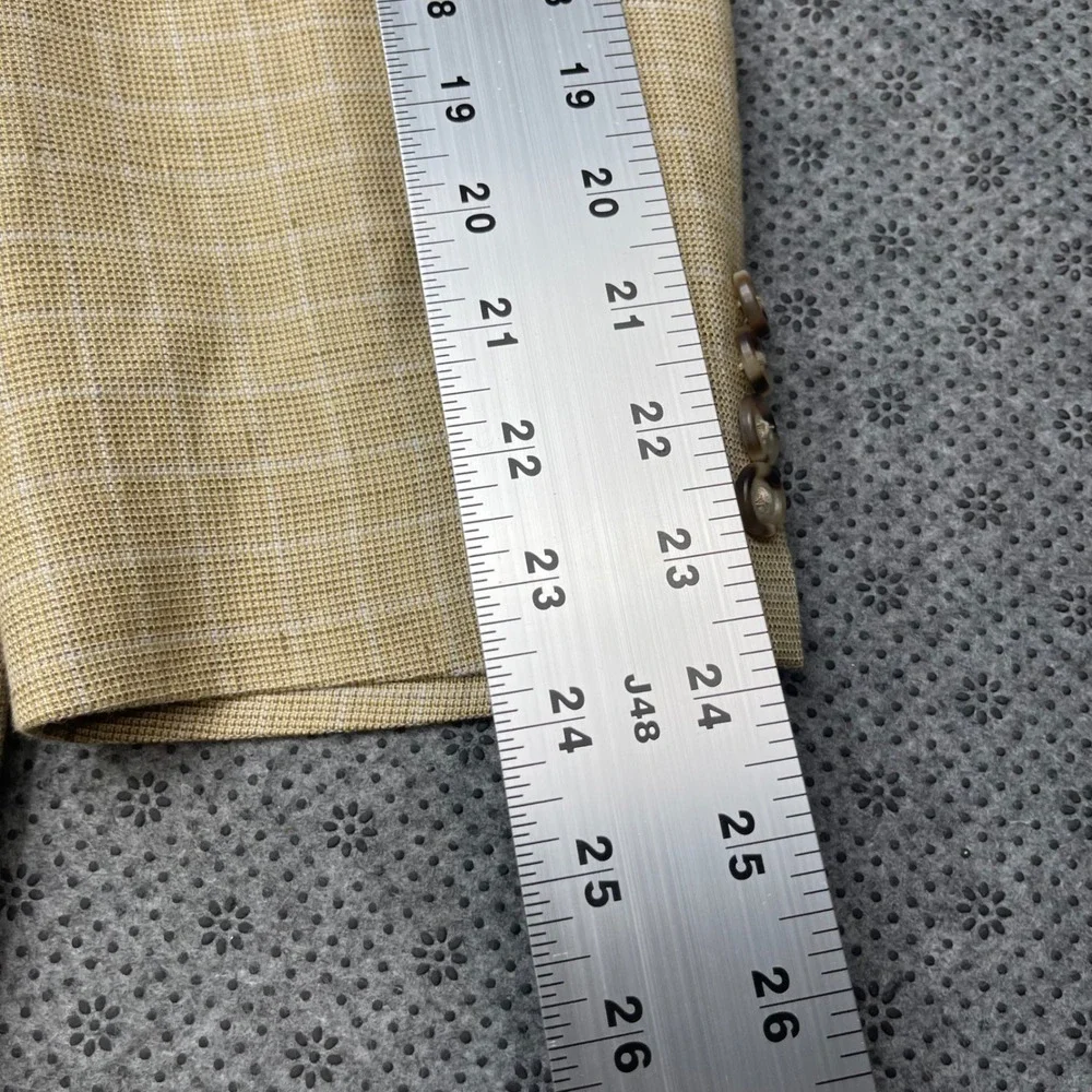 Jos A Bank Tan Windowpane Linen Cotton Blazer Sport Coat Mens 48R 2 Button Tan